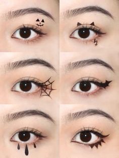 Cat Inspired Makeup Looks, Cute Cat Face Paint, Simple Spiderweb Makeup, Small Halloween Makeup Ideas, Simple Halloween Eye Makeup, Easy Halloween Eye Makeup, Halloween Liner, Easy Halloween Looks, Halloween Makeup Simple