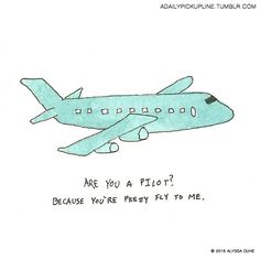 an airplane with the words are you a pilot? because you're pretty fly to me