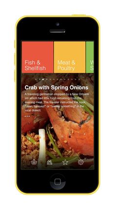 a cell phone displaying crab with spring onions