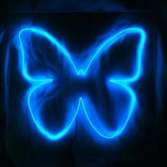 a blue neon butterfly on a black background