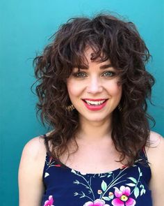 Top 10 Layered Curly Hair Ideas for 2020 Choppy Shag Curly Hair, Choppy Curly Haircuts, Curly Hairstyles For Double Chin Faces, Curly Hair Shags, Curly Hair Choppy Layers, Long Shag Haircut Choppy Layers Curly, Choppy Layers For Curly Hair, Shaggy Lob With Bangs Curly, Best Bangs For Curly Hair