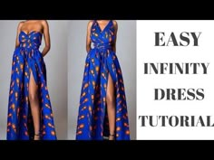 a woman wearing a blue and orange dress with the words easy infinity dress