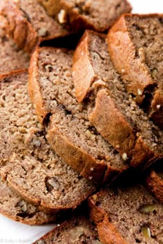 closeup of sliced banana bread on a plate