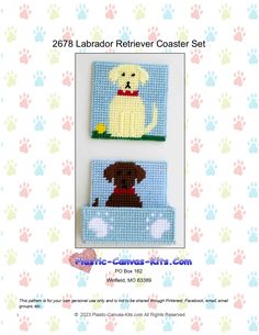 Stitch up this fun dog coaster set to protect your table! Stitched using 7-count plastic canvas and worsted weight yarn. Skill Level: Easy PDF Download is available as soon as you buy the product. PDF viewing software such as Acrobat is needed to view patterns. Pattern by Mail comes to directly to you via USPS. We put all our patterns in a plastic protective sleeve for added protection when mailed. A Kit includes everything needed to make four coasters and coaster holder (7-count plastic canvas, worsted weight yarn, plastic canvas needle and full instructions and graphs). Coaster Size: 5" Tall and 5" Wide Dog Coasters, Miscellaneous Gifts, Square Baskets, Coaster Holder, 25 Days Of Christmas, Plastic Canvas Patterns Free, Calendar Gifts, Treat Holder, Fun Dog