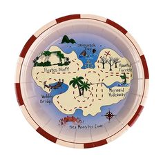 a paper plate with a map on it