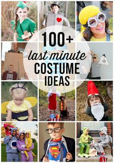 some people are dressed up in costumes for halloween and have the words, 100 last minute costume ideas