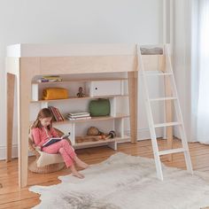 A versatile, compact footprint bunk bed that leaves plenty of room for play. The bunk sits at a safe, low height and easily separates into a loft bed and a standalone twin, giving multiple layout options. Perfect for rearranging forts on the fly! Mid Century Loft, Bunk Beds Design, A Loft Bed, Bed Unit, Modern Bunk Beds, Twin Size Loft Bed, Space Bedding, Elevated Bed, Twin Loft Bed