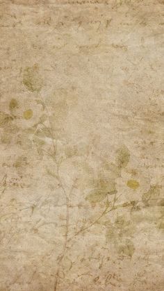 an old textured paper with flowers and leaves painted on the bottom half of it