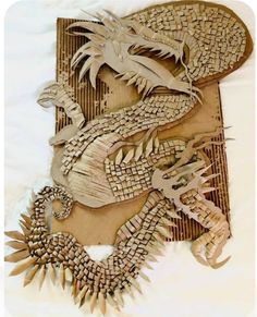 an intricately carved wooden dragon with spikes