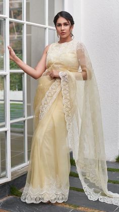 Saree And Blouse Designs, Organza Saree Blouse Designs Latest, Organza Saree Blouse Designs, Lavanya Tripathi, Saree Wearing Styles, Saree And Blouse, Lace Saree