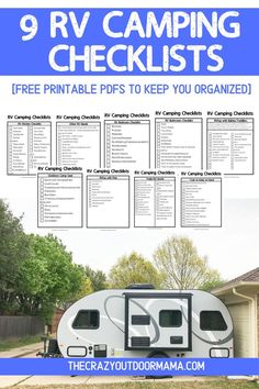 the 9 rv camping checklist with text overlay that reads, free printables to keep you organized