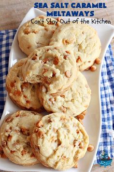 sea salt caramel white chocolate chip cookies on a plate