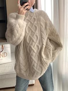 Line Sweater, Aran Knit, Lazy Style, Sweater Autumn, Basic Sweaters, Fashion Korean, Cable Knit Sweater, Casual Pullover, Jumper Sweater