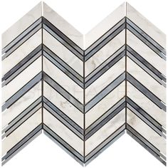 a white marble chevron pattern with black and gray lines on it's sides