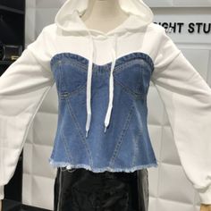 [Measurment] Length: 35cm Trendy Blue Denim Top For Fall, Trendy Blue Denim Top For Winter, Trendy Winter Denim Top, Casual White Cotton Denim Top, White Trendy Denim Top For Spring, Fitted Blue Denim Top For Fall, Trendy White Denim Top For Spring, White Denim Top For Spring, Trendy Winter Blue Denim Top