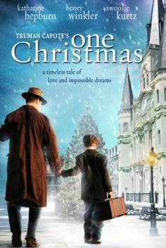 the movie poster for one christmas starring two men in coats and hats, holding hands