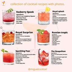 the different types of cocktails are shown in this poster