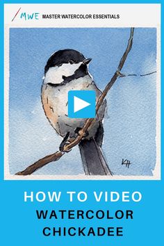 a bird sitting on top of a tree branch with the words how to video watercolor chick