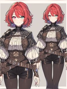 an anime character with red hair and black pants