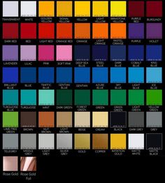 the color chart for all different colors in this page is shown, and it looks like they