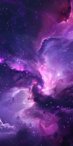 purple and blue space with stars in the sky, as well as an image of clouds