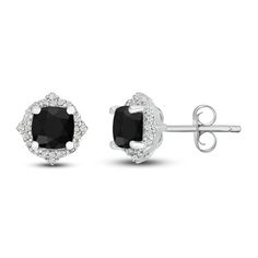 A mesmerizing cushion-cut natural onyx are haloed by shimmering round natural white topaz gemstones in these striking women's earrings. Fashioned in lustrous sterling silver, the earrings secure in place with friction backs. Black Earrings Elegant, Jared The Galleria Of Jewelry, Gemstone Stud Earrings, Gemstone Studs, Black Earrings, Topaz Gemstone, Earrings Sterling Silver, Sterling Silver Earrings Studs, Elegant Earrings