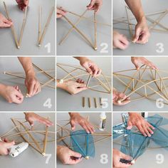 step by step instructions on how to make an origami umbrella with sticks and glue