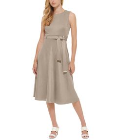 in stock Belted Midi Dress, Suede Belt, Dress A Line, Calvin Klein Woman, Calvin Klein Dress, Tan Suede, A Line Skirt, A Line Skirts, Faux Suede