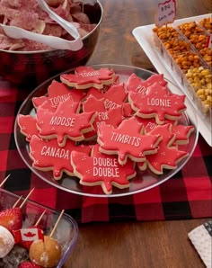 some cookies and candies are on a table