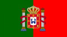 the flag of portugal is shown in red, green and white with a crown on top