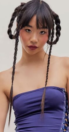 Two Braids Long Hair, Trendy Hair Dos, Unique Asian Hairstyles, Crazy Long Hairstyles, Weird Hair Styles, Cool Unique Hairstyles, Hair Styles With Hair Pin, Short Hair Long Braids, Medival Hairstyle Long Hair