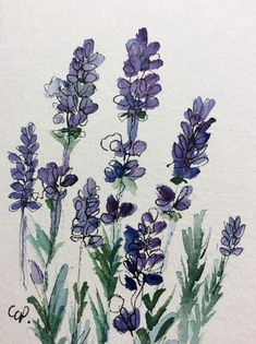 watercolor painting of purple flowers on white paper