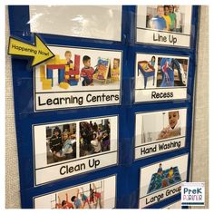 a bulletin board with pictures of children's learning centers and the words learn center on it