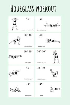 an exercise poster with instructions for how to do the hourglass workout in 30 minutes or less