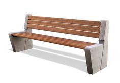 a wooden bench sitting on top of a white surface