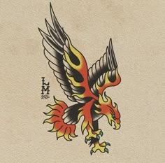 an image of a bird with flames on it's wings