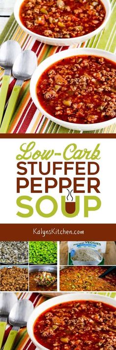 the recipe for slow - cooked stuffed pepper soup is shown