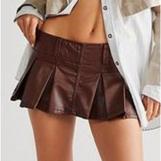 Price Includes Shipping Note New But Without Feee People Tag Add Effortless Edge To Any Style With This So Cool Mini Skort Featured In A Low-Rise Style With Defined Pleating And Faux Leather Fabrication Designed To Add A Luxe Touch. Classic A-Line Silhouette Low-Rise Style, Pleating Throughout, Side Zip Closure, Defined Waistband, Belt Loops, Shorts At Back The Definition Of A Goes-With-Anything Essential, This Edgy Mini Skirt Is Sure To Take Any Look To The Next Level. 100% Viscose Coating: 100 Brown Leather Skirt, Micro Skirt, Fall Fit, Neutral Outfit, Micro Mini, Leather Mini Skirts, Fall Trends, Halloween Outfits, Get The Look