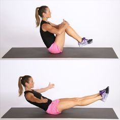 a woman doing an exercise on a mat