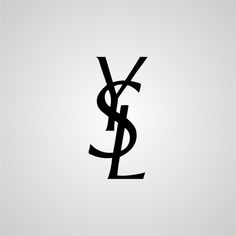 a black and white photo of the ysl logo on a gray background with text below it