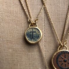 ANCIENT ROMAN BRONZE COIN SET IN 22K GOLD, 18K GOLD CHAIN COIN: Bronze, Early Byzantine Era (4th-5th Century AD), Cross • DESIGNED AND HAND FORGED IN NEW YORK • LENGTH: 18.5 INCHES Please email info@elihalili.com or call the studio at 212-941-7979 for any inquiries. Ancient Roman Jewelry, Ancient Coin Jewelry, Jewelry Wax, Roman Jewelry, Ancient Roman Coins, Ancient Greek Coin, Greek Coins, 18k Gold Chain, Roman Coins