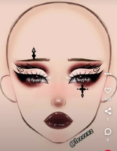 Makeup Design Template, Eyeshadow Creative Looks, Halloween Face Charts Makeup Ideas, Drawing On Face Makeup, Goth Makeup Template, Makeup Drawing Ideas, Goth Makeup Ideas Drawing, Goth Valentines Makeup, Makeup Ideas Crazy