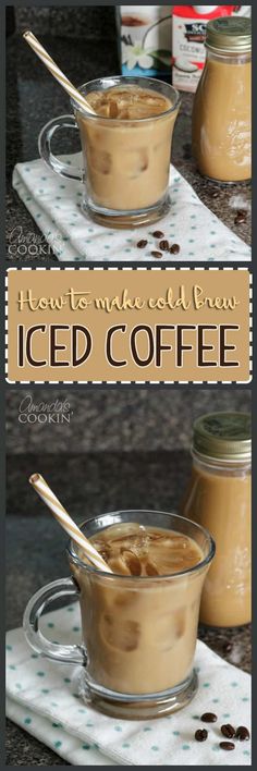 how to make homemade iced coffee in glass bowls with spoons and jars behind them