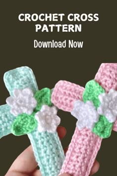 two crocheted crosses are shown with the text, crochet cross pattern