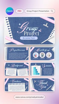 a blue and pink presentation slider with the words group project written on it