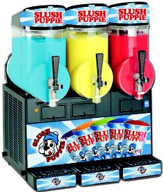 three drinks dispenser with four different colors on the front and one is black