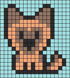 a cross stitch pattern with a cat on it's face in blue and brown