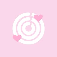 two pink hearts are in the center of a spiral design on a light pink background