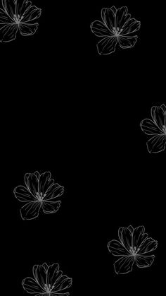 black and white flowers on a black background