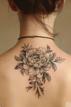 a woman with a flower tattoo on her back